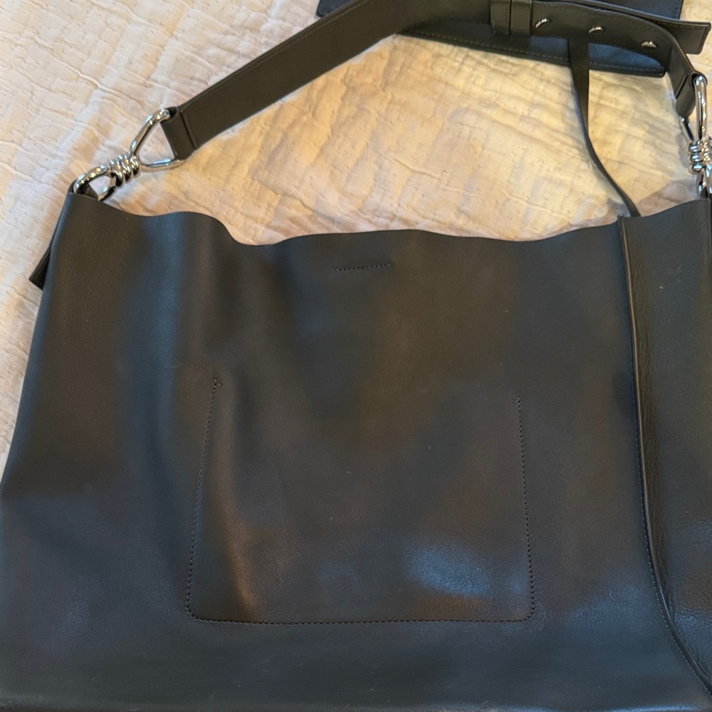 AllSaints Olive Green Leather Shoulder Bag with Silver Hardware - Picture 13 of 16